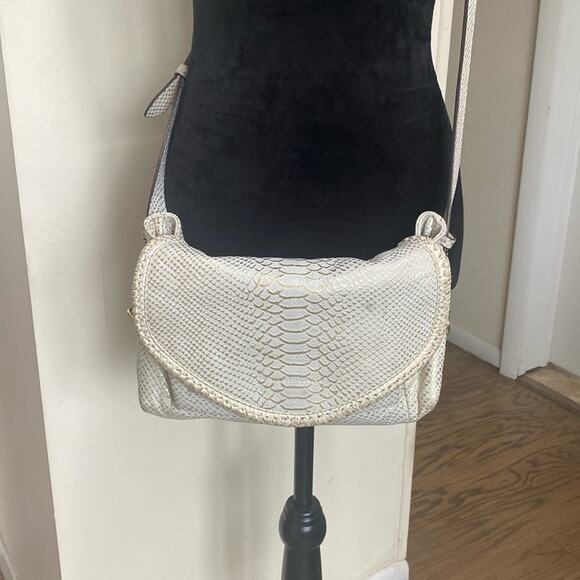 Aimee Kestenberg All For Love Leather Cream and Gold Python Crossbody - Picture 1 of 7